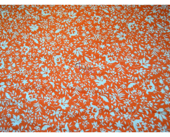 Штапель набивной "Осенние цветы на оранжевом" 0023