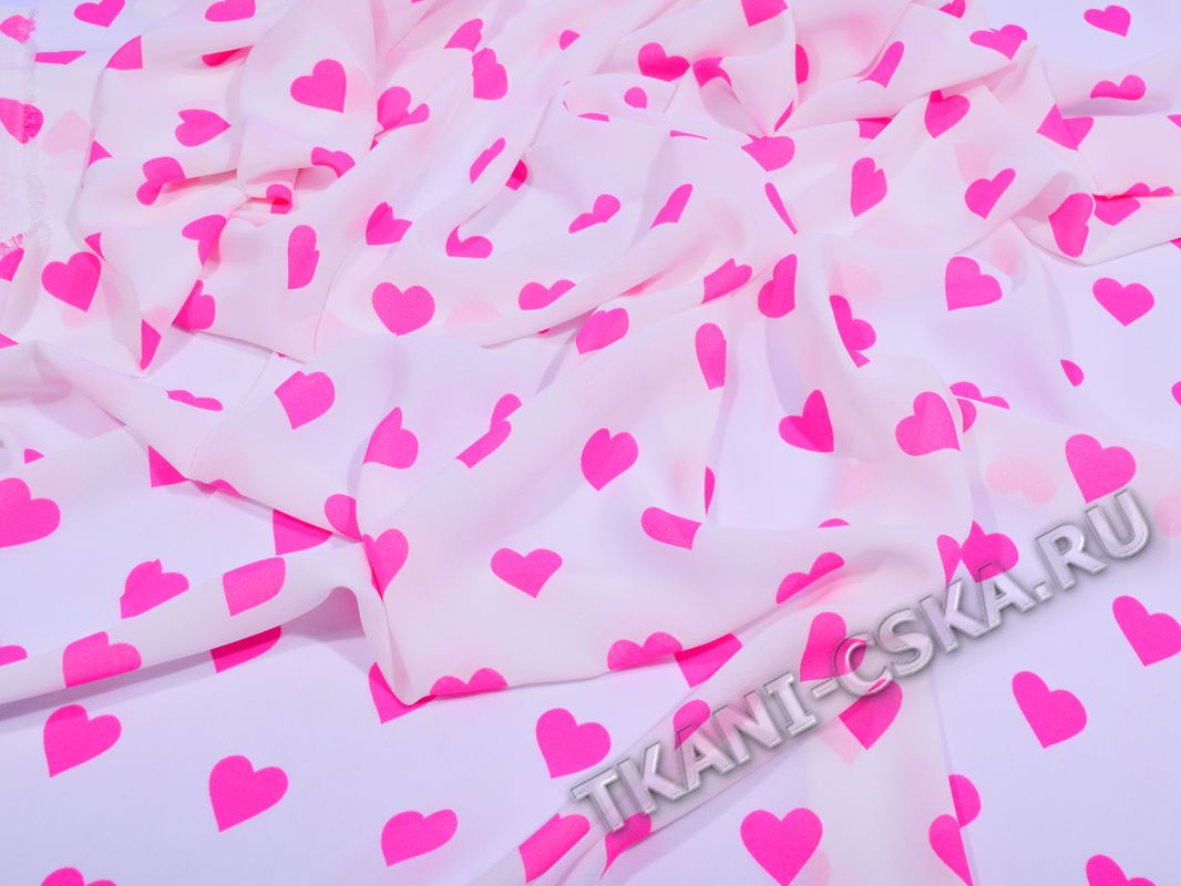 Шифон белый Розовые сердечки - фото 4
