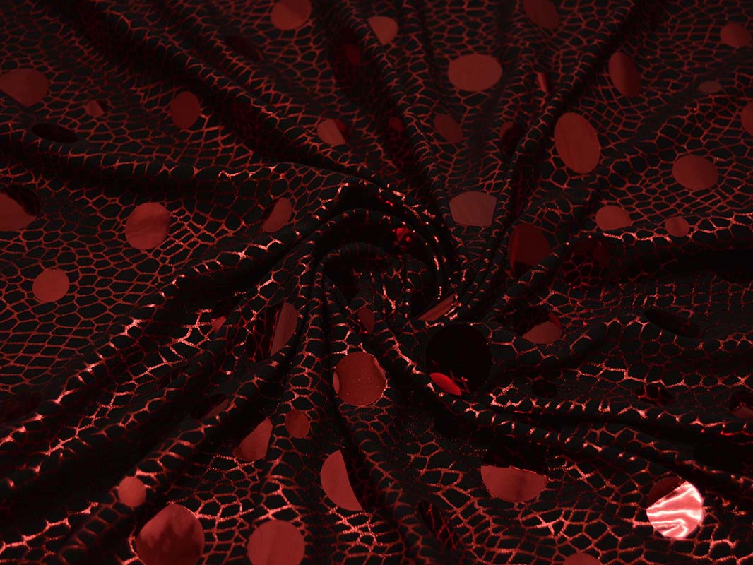 Трикотаж диско черный в красный горох 0053 - фото 1