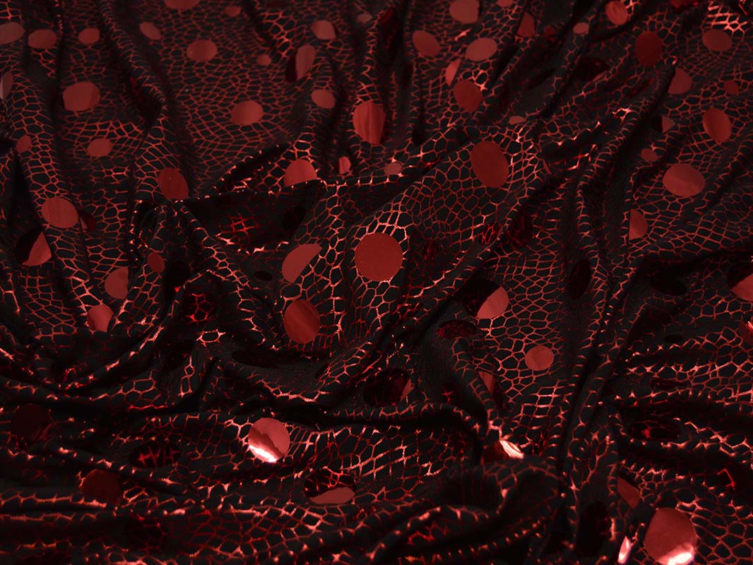 Трикотаж диско черный в красный горох 0053 - фото 4