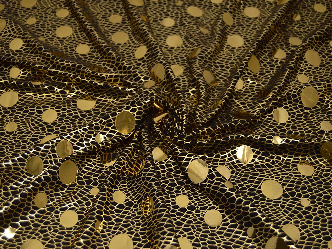 Трикотаж диско черный в золотой горох 0063 - фото 4