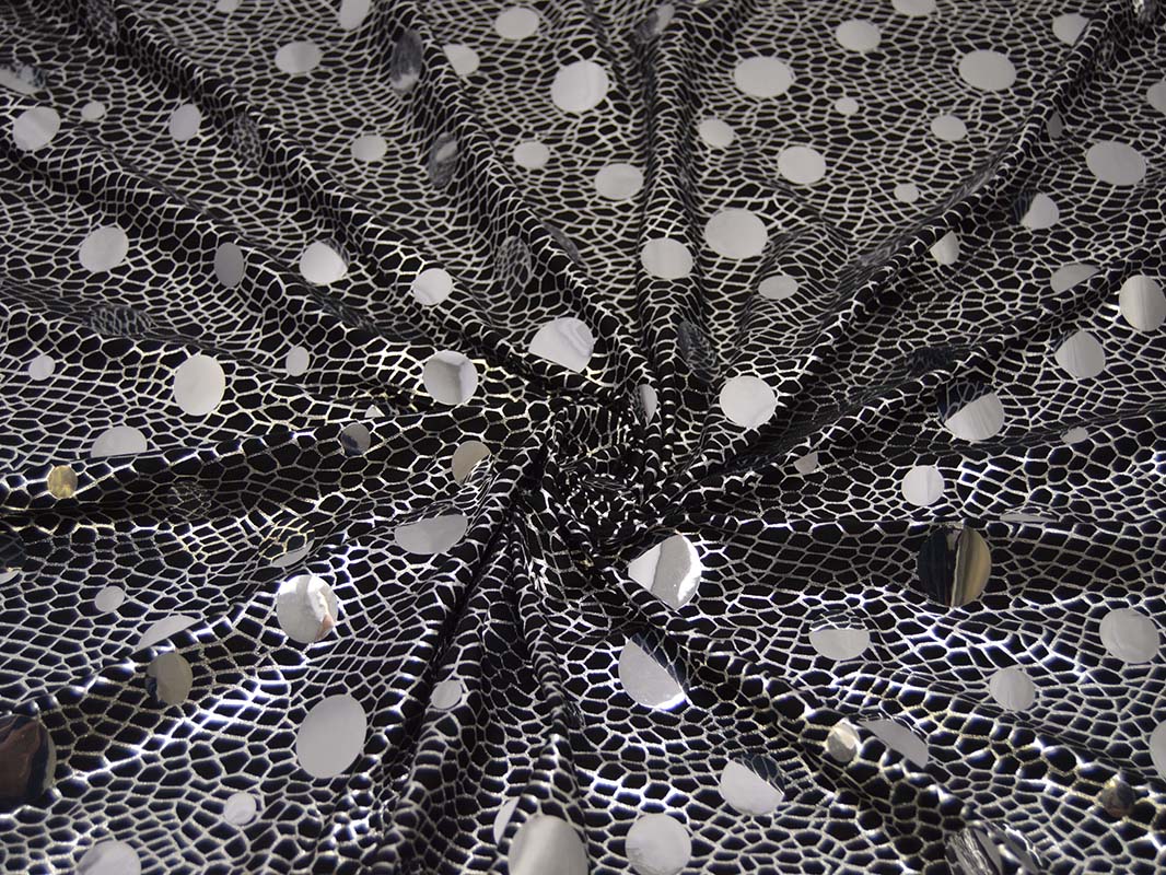Трикотаж диско черный в серебряный горох 0058 - фото 4