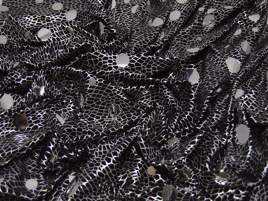Трикотаж диско черный в серебряный горох 0058 - фото 5