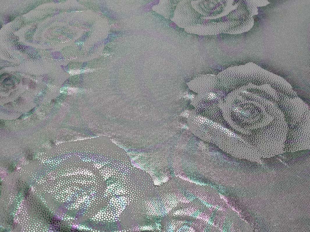 Трикотаж диско белый с серебристыми розами 0087 - фото 2