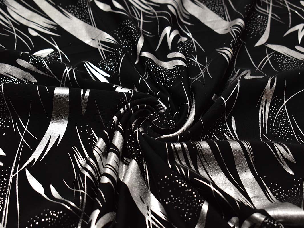 Трикотаж черный с серебристым рисунком 00036 - фото 1