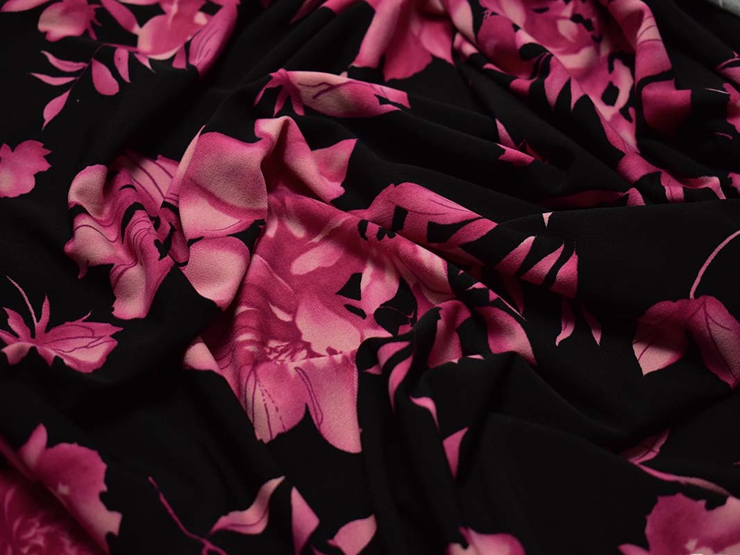 Трикотаж черный с розовыми цветами 00141 - фото 5
