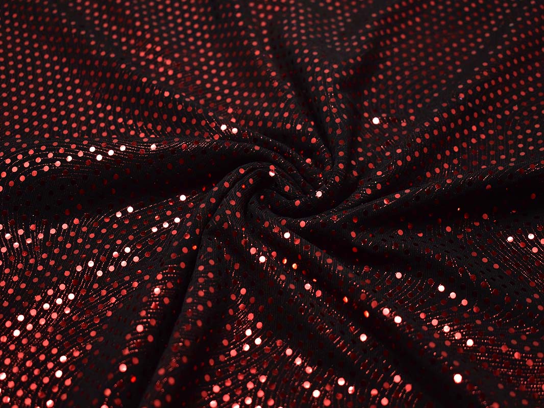 Трикотаж диско черный в красный горох 0116 - фото 1