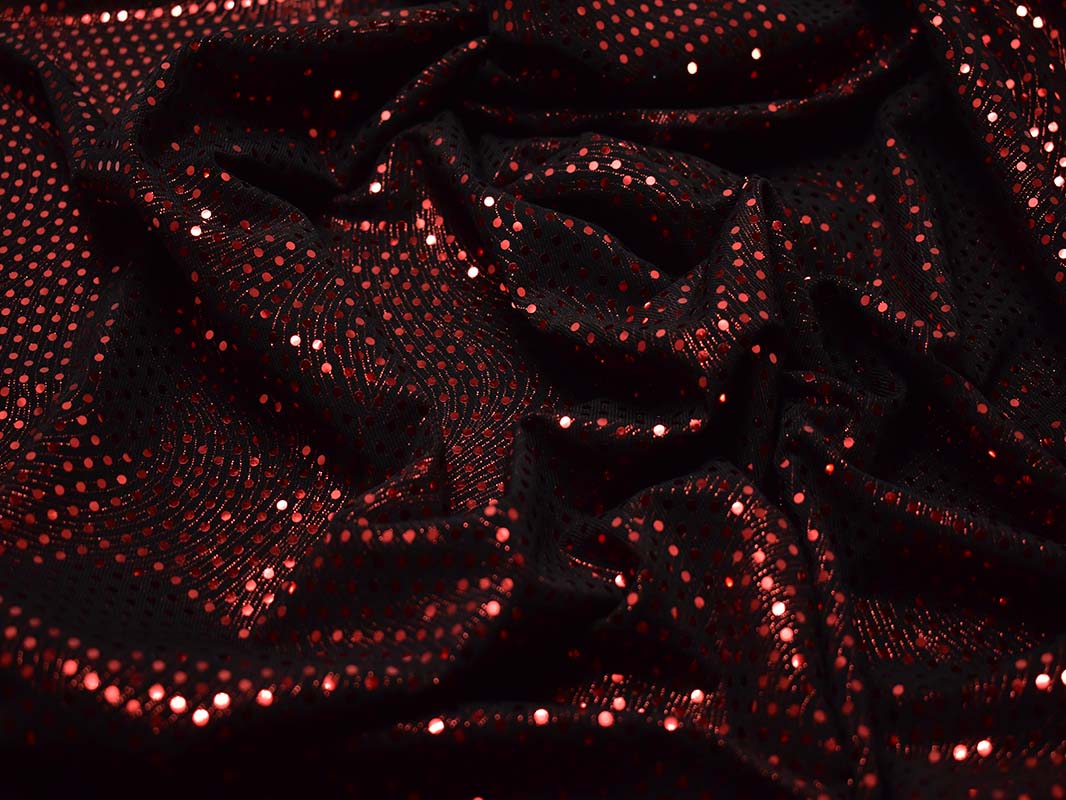 Трикотаж диско черный в красный горох 0116 - фото 5