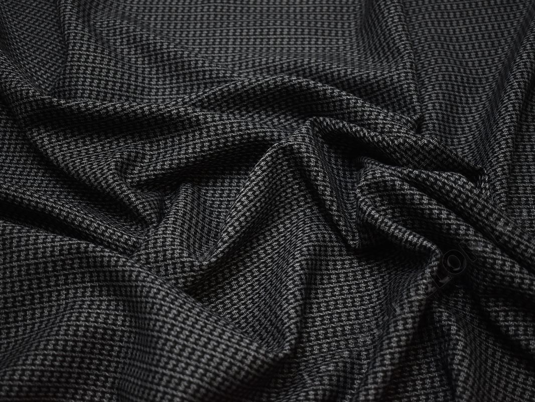 Костюмная шерсть черно-серая геометрический принт - фото 5