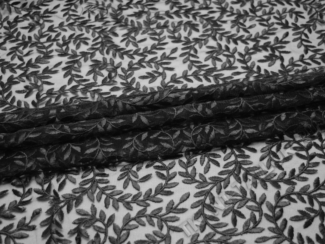 Сетка c вышивкой черная цветы - фото 1