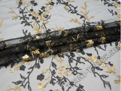 Сетка с вышивкой черно бежевые цветы
