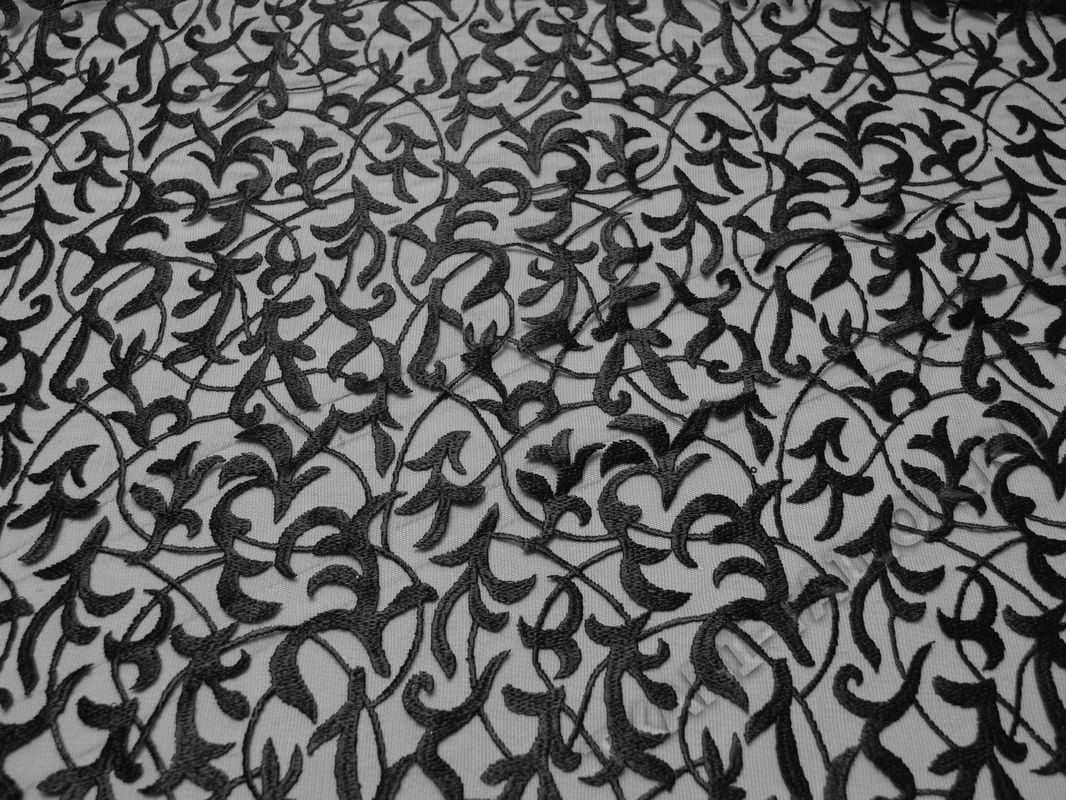 Сетка с вышивкой черные листья - фото 2