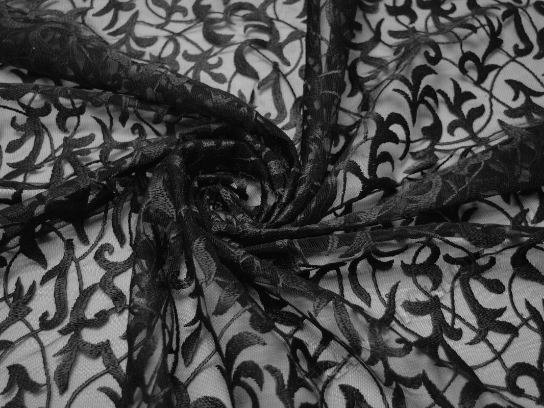 Сетка с вышивкой черные листья - фото 4