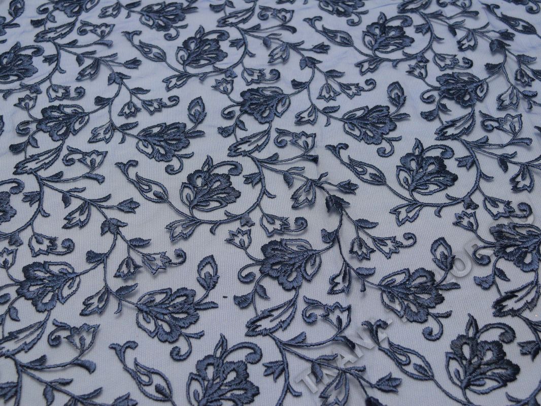 Сетка с вышивкой темно-синие цветы - фото 2