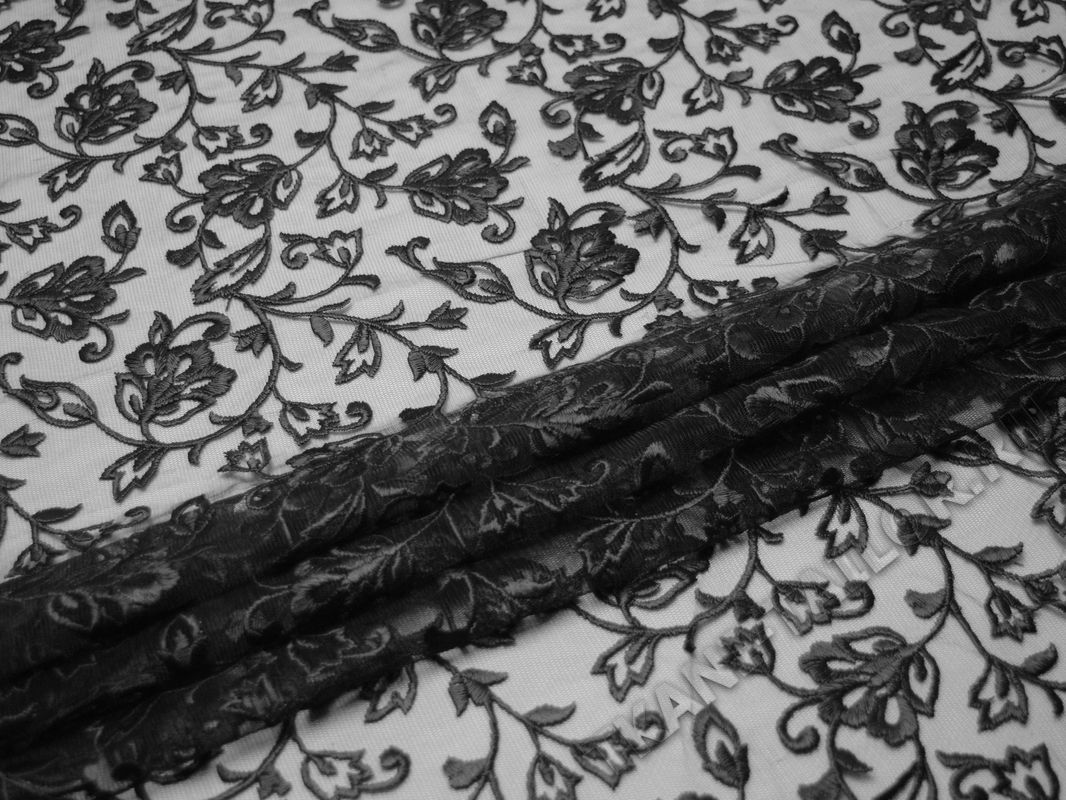 Сетка с вышивкой черные цветы - фото 1