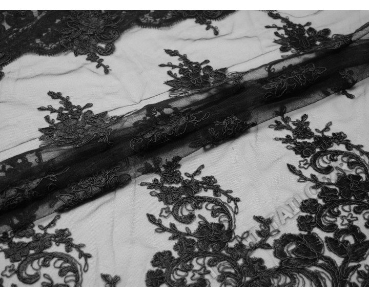 Сетка с вышивкой черная цветочный узор