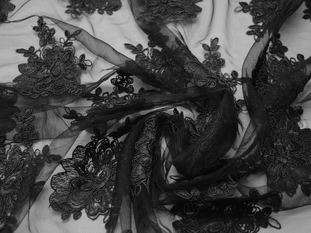 Сетка черная с вышивкой большие цветы - фото 4