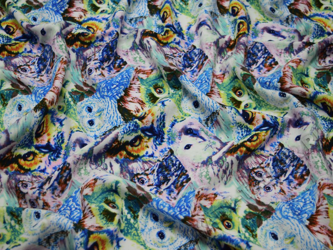 Плательная разноцветная сине-зеленая принт совы - фото 5