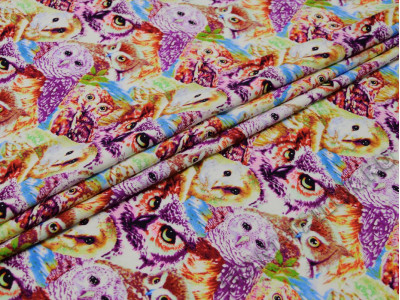 Плательная разноцветная ткань принт совы - фото