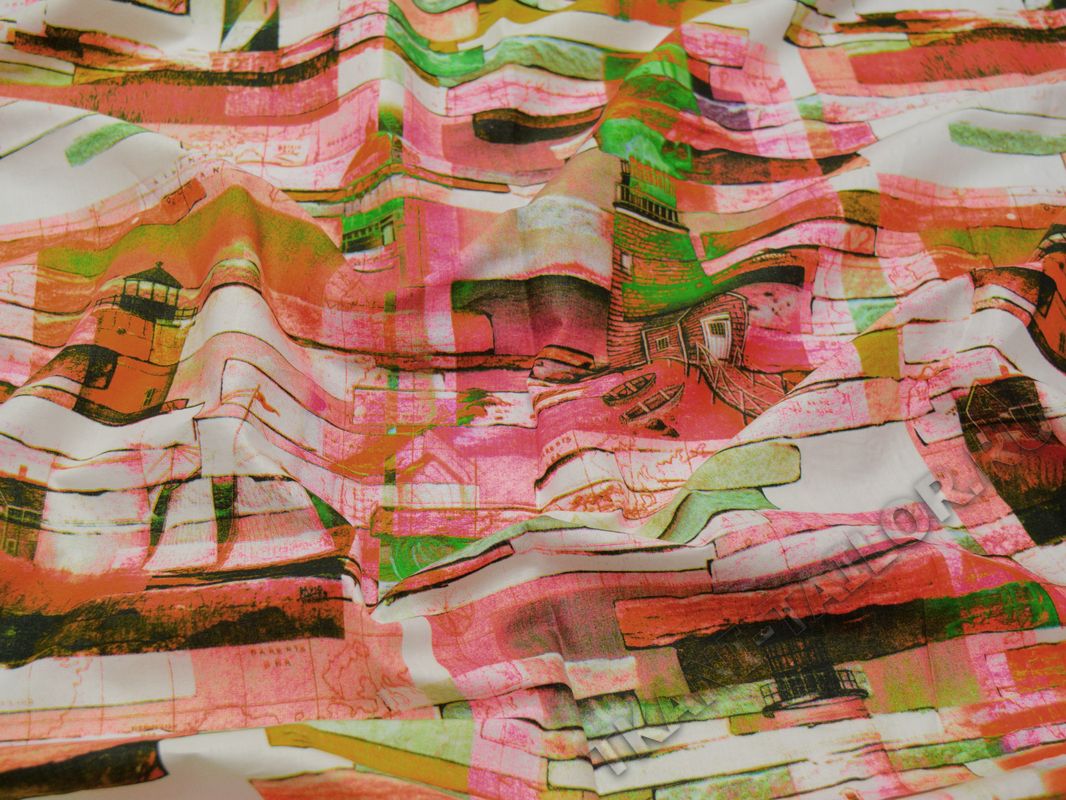 Плательная ткань розово-зеленая с абстрактным принтом - фото 5