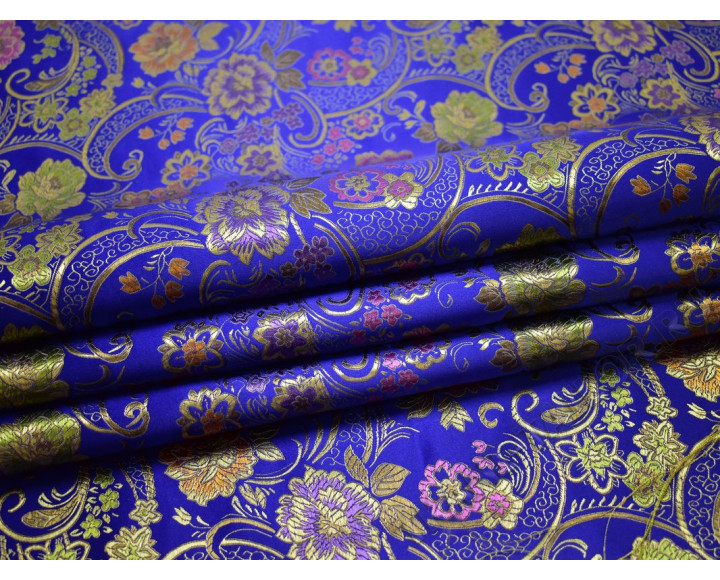 Китайский шелк синий с золотыми цветами