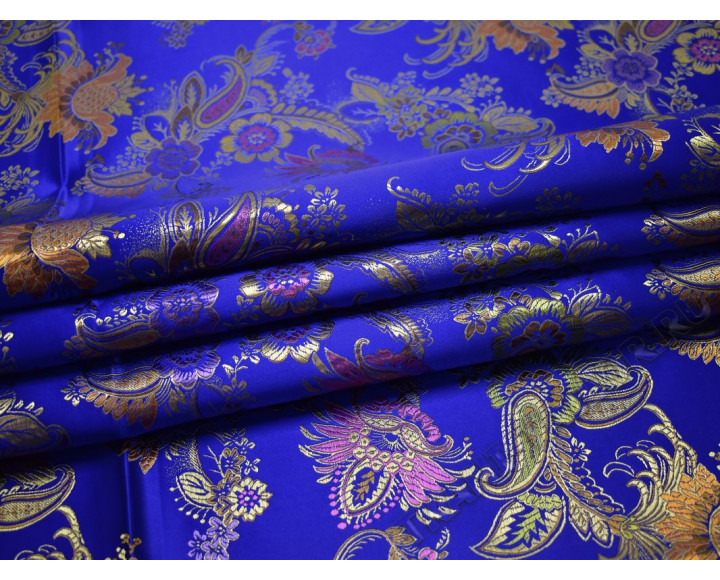 Китайский шелк синий с цветами
