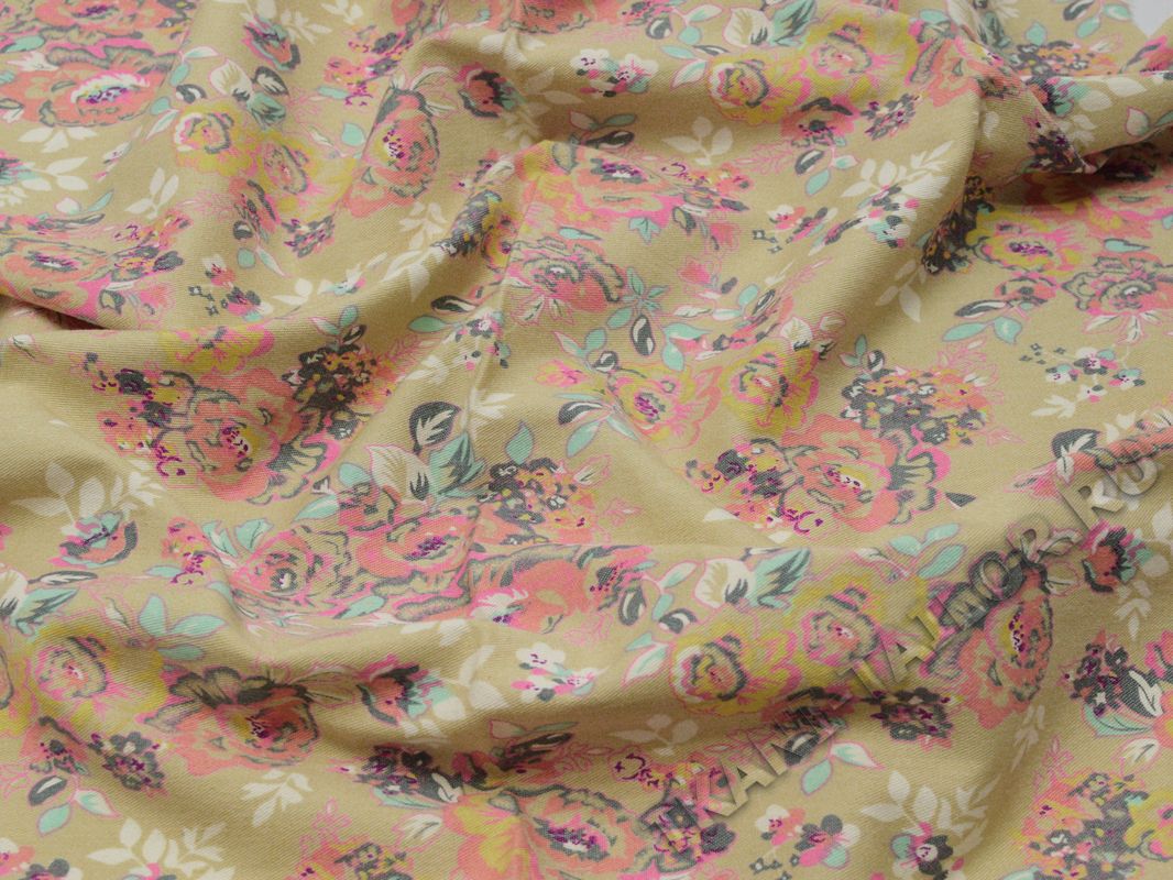 Джинсовая ткань разноцветная с цветами - фото 5