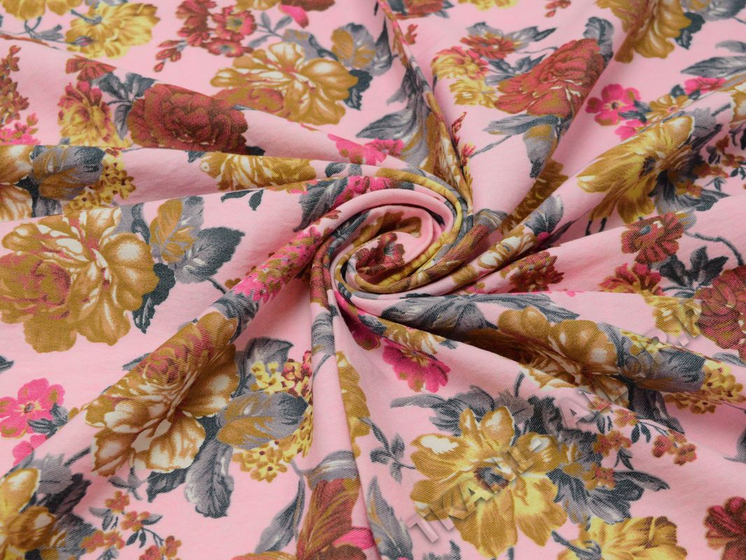 Джинсовая ткань розовая с цветами - фото 4