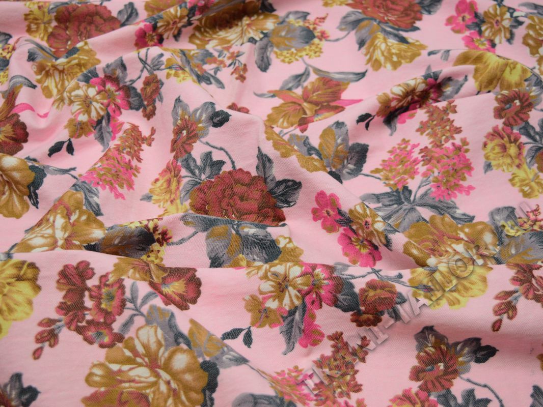 Джинсовая ткань розовая с цветами - фото 5