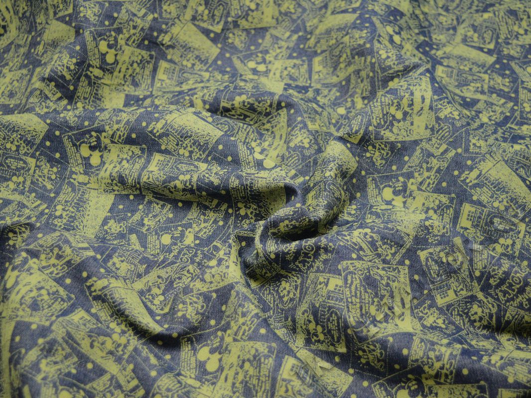 Джинсовая ткань синяя с абстрактным рисунком - фото 5