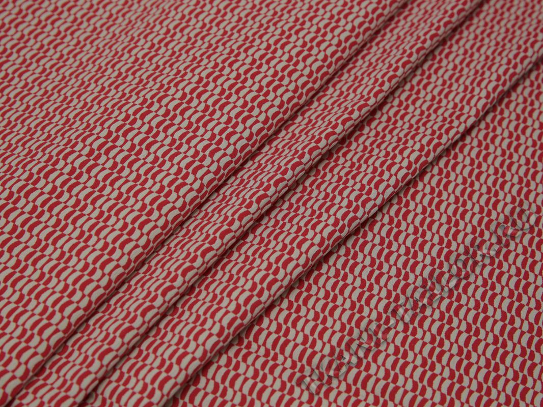 Костюмная ткань стрейч красно-белый принт - фото 1
