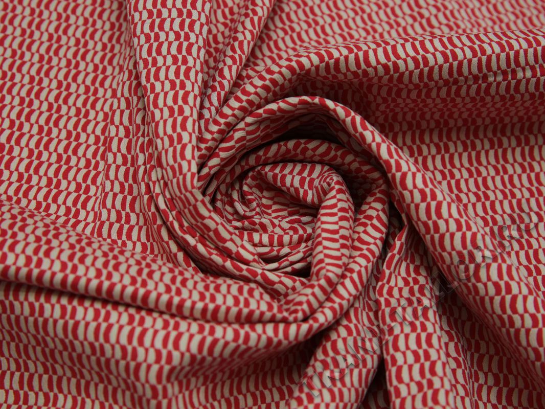 Костюмная ткань стрейч красно-белый принт - фото 4