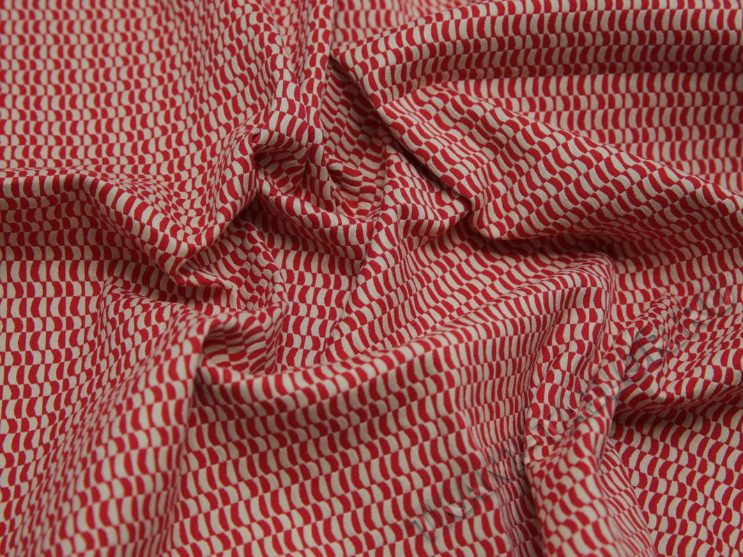 Костюмная ткань стрейч красно-белый принт - фото 5