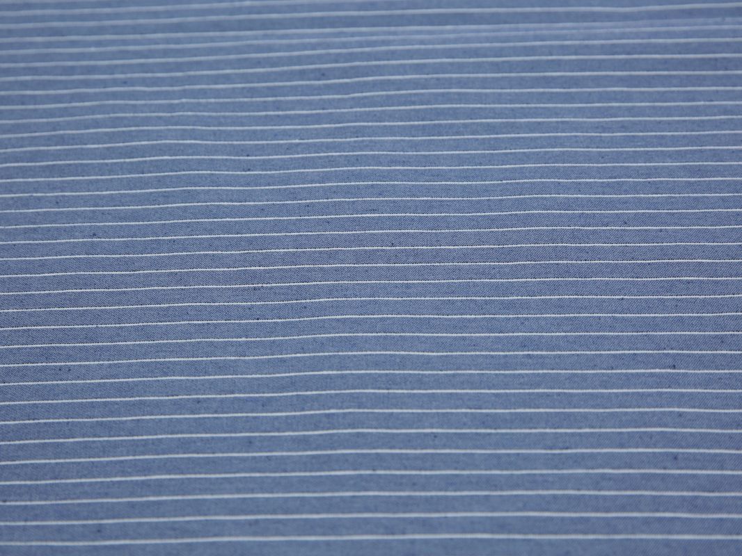 Костюмная ткань хлопковая синяя в тонкую белую полоску - фото 2