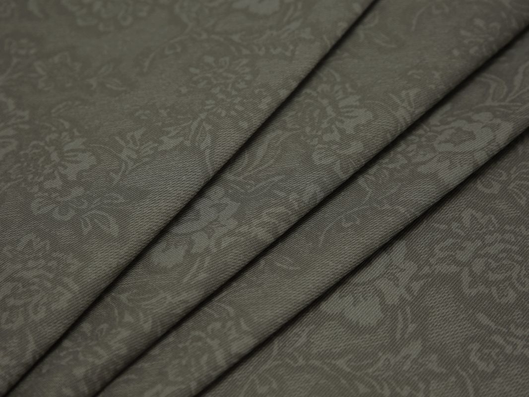 Костюмная ткань хлопковая цвета хаки цветочный принт - фото 1