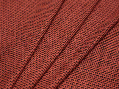 Костюмная ткань оранжевая черный принт - фото