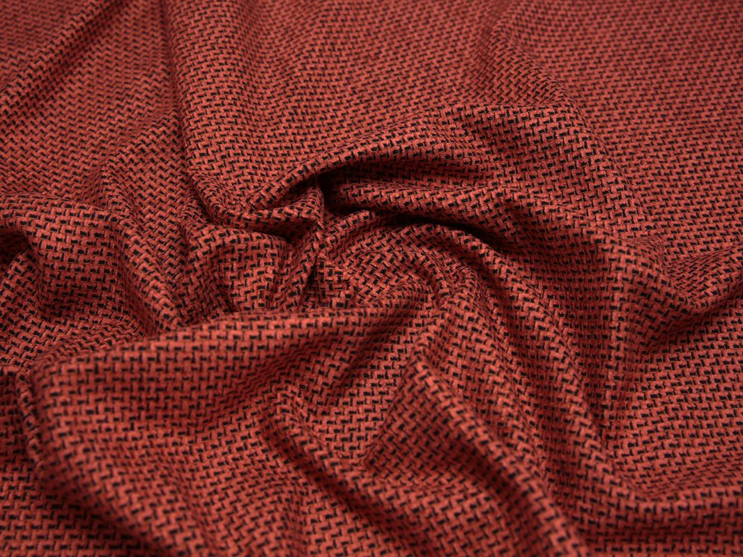 Костюмная ткань оранжевая черный принт - фото 5