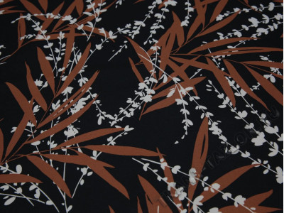 Плательная ткань черная принт коричнево-белый - фото
