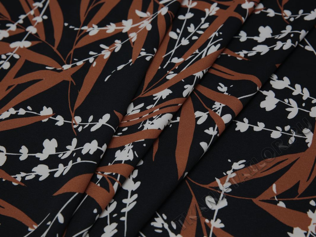 Плательная ткань черная принт коричнево-белый - фото 3