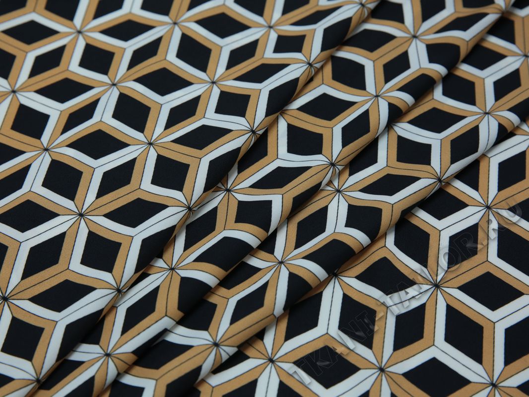 Плательная ткань черная геометрический принт - фото 3