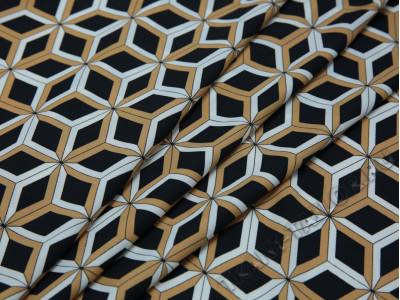 Плательная ткань черная геометрический принт - фото