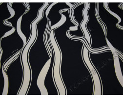Плательная ткань черная с белым волнистые полосы