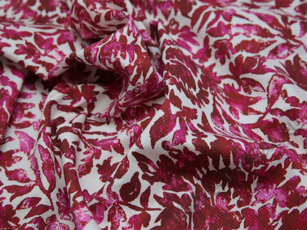 Плательная ткань хлопковая айвори розовый принт листья - фото 5
