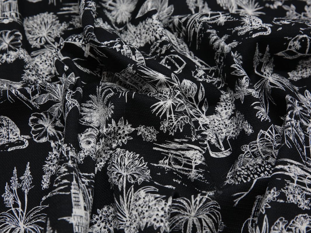 Плательная ткань хлопковая черная с белым принтом - фото 5