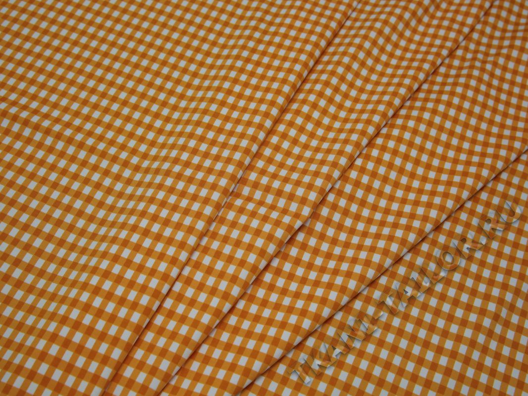 Плательная ткань хлопковая клетка виши оранжевая - фото 3