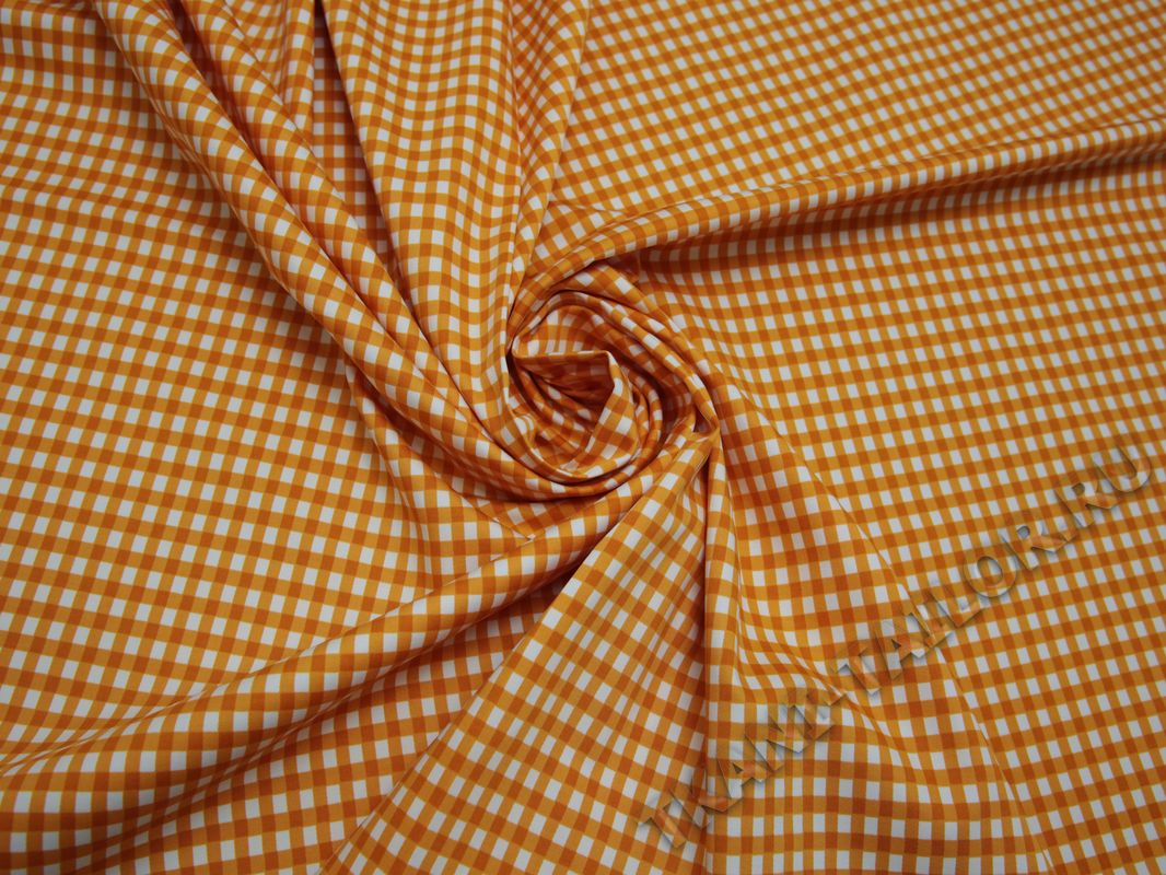 Плательная ткань хлопковая клетка виши оранжевая - фото 4