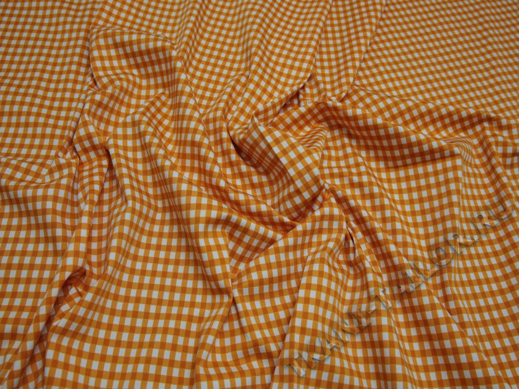 Плательная ткань хлопковая клетка виши оранжевая - фото 5