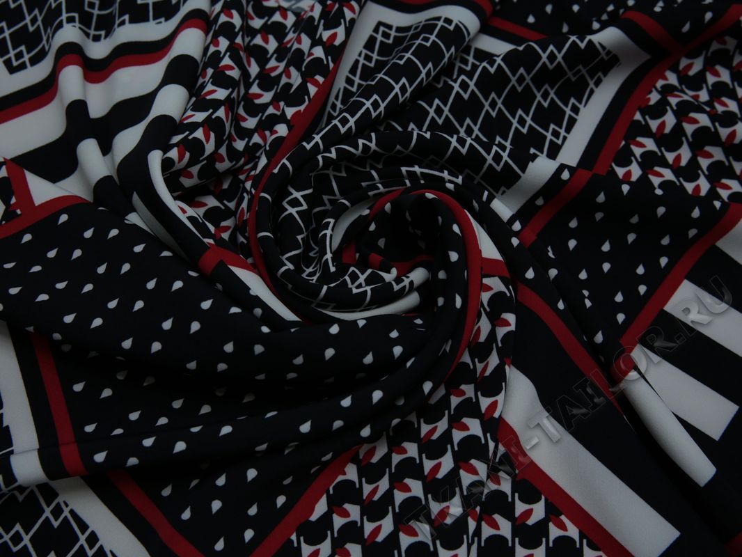Плательная ткань черная красно-белый принт - фото 4