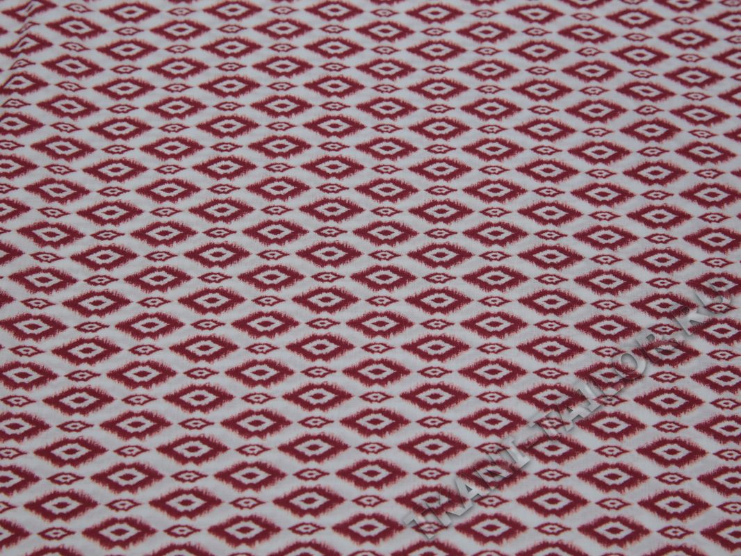 Плательная ткань вискозная белая с красным принтом - фото 1