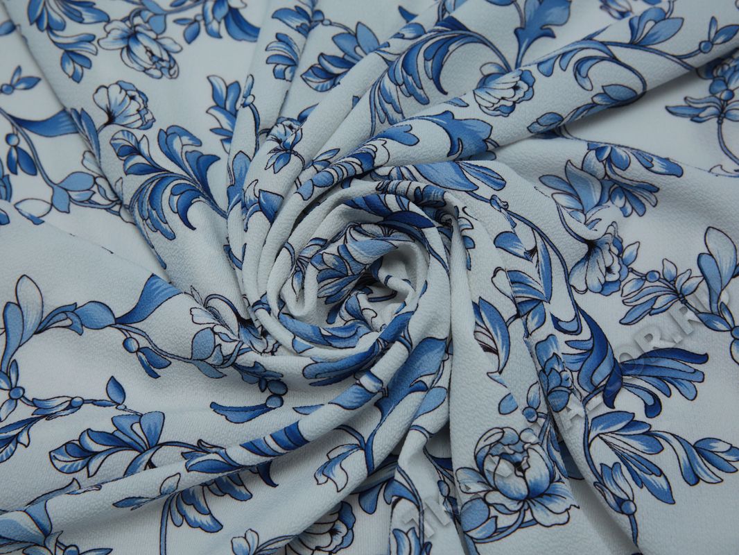 Плательная ткань белая голубые цветы - фото 4